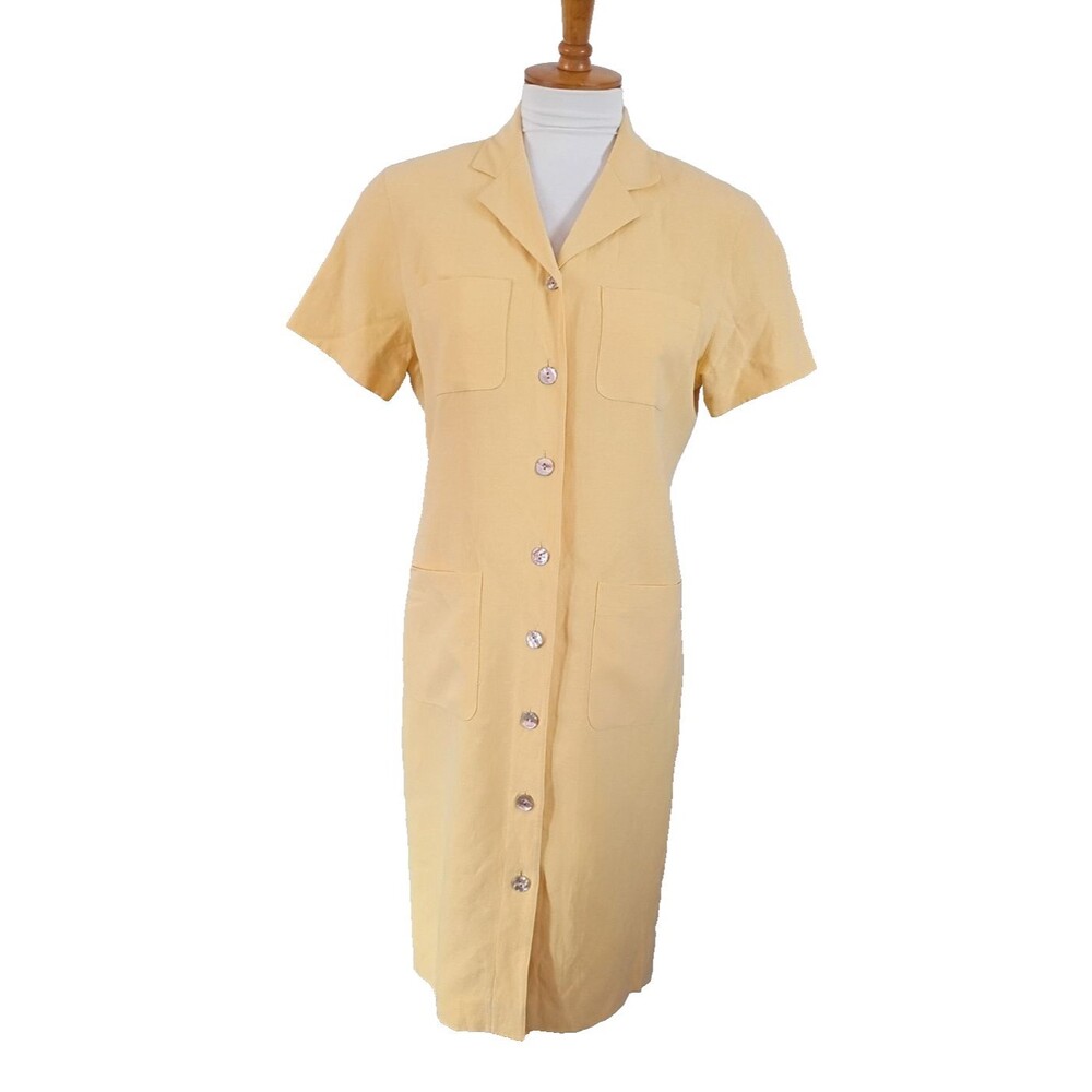 Evan Picone Yellow Linen/Silk Button Front Short Sleeve Dress Size 4